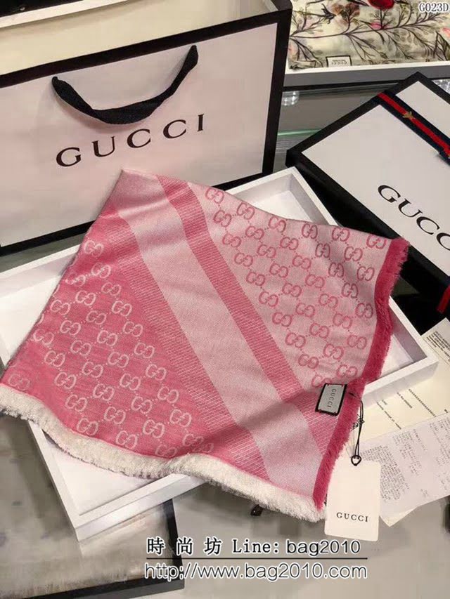 GUCCI古馳頂級原單 經典斜紋雙色羊絨方巾 G023 LLWJ6519